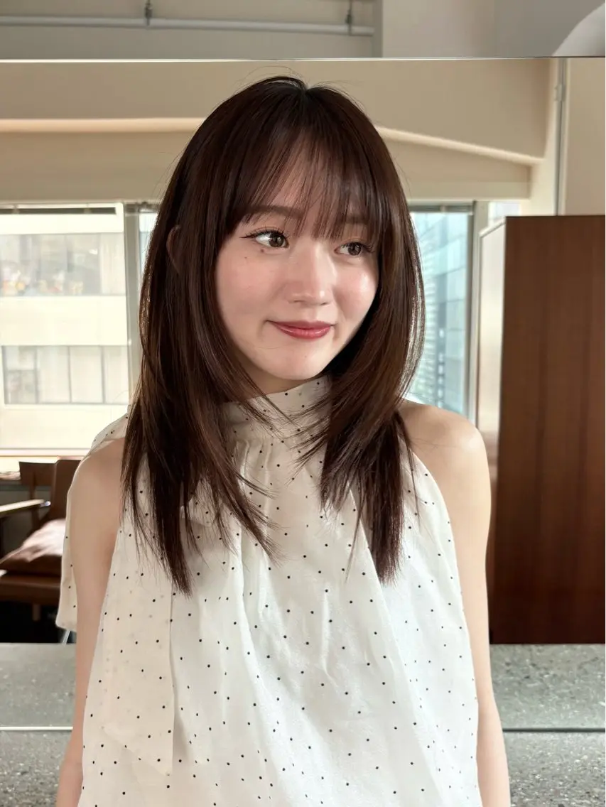 ミディアム カット ヘアカラー トリートメント 透明感カラー/顔周り カット/ののか💞のヘアスタイル
