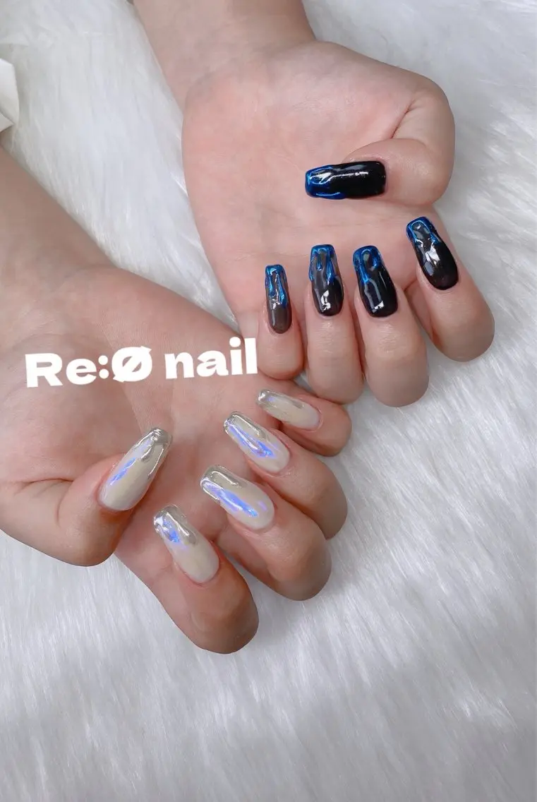 ネイル アートネイル ブルー クリアネイル ぷっくりネイル ハンドネイル Re:Ø nail 🩵TSUJIのネイルデザイン