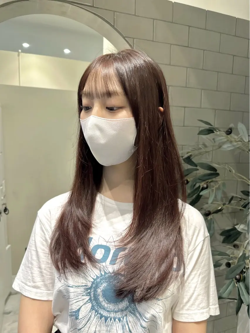 ロング カラー ベージュカラー ブリーチ ブリーチなしカラー ピンクカラー ピンクベージュ カット ヘアカラー トリートメント 矢野 晃平のヘアスタイル