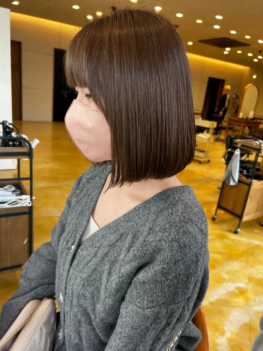 ミディアム ボブ カット ヘアカラー トリートメント カノエ下関熊野店 /つきかのヘアスタイル