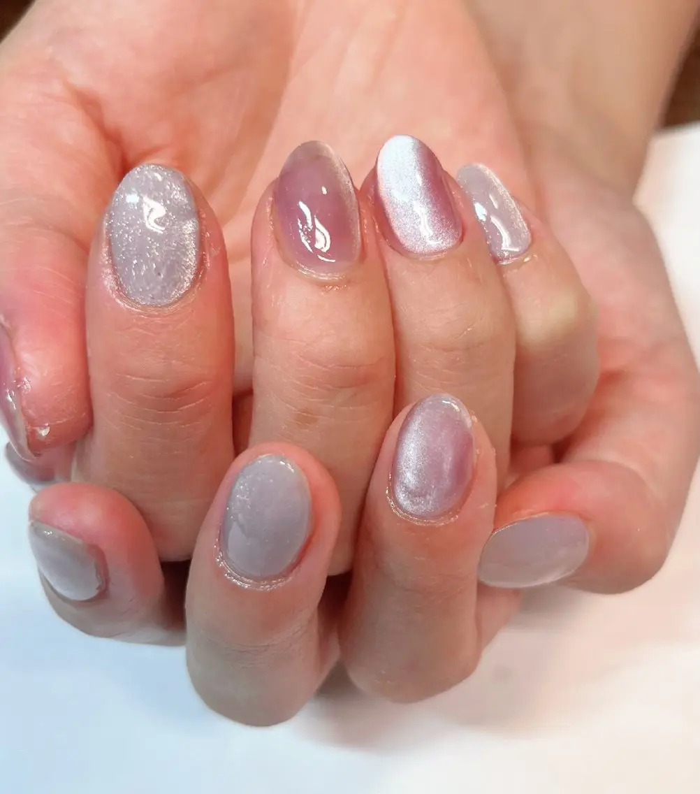 ネイル ピンク パープル ホワイト ハンドネイル 🦋YU ナチュラル専門店🦋のネイルデザイン