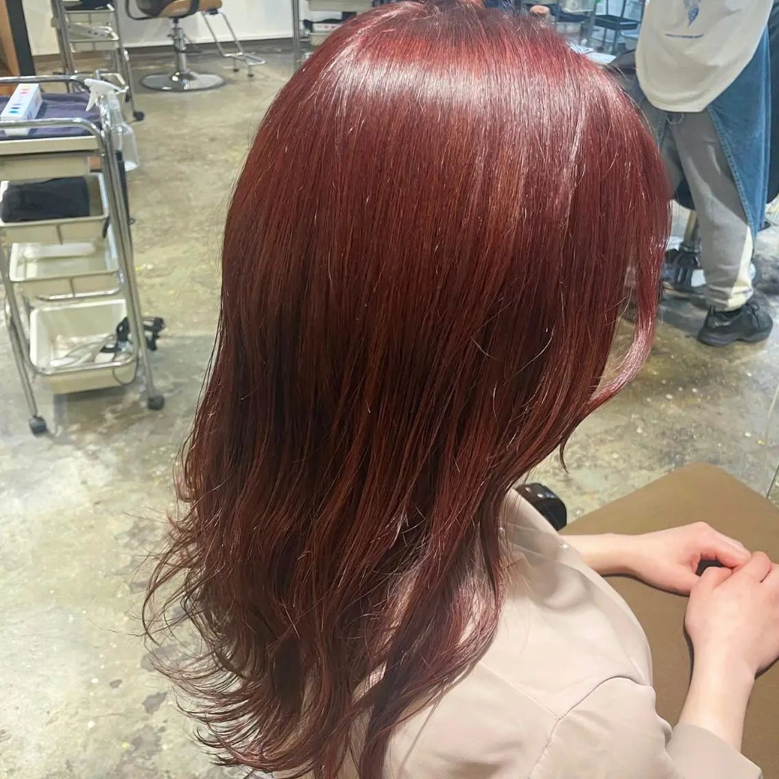 セミロング カラー ヘアアレンジ ブリーチ ブリーチなしカラー ピンクカラー 🇰🇷韓国スタイル レイヤー/ayanaのヘアスタイル