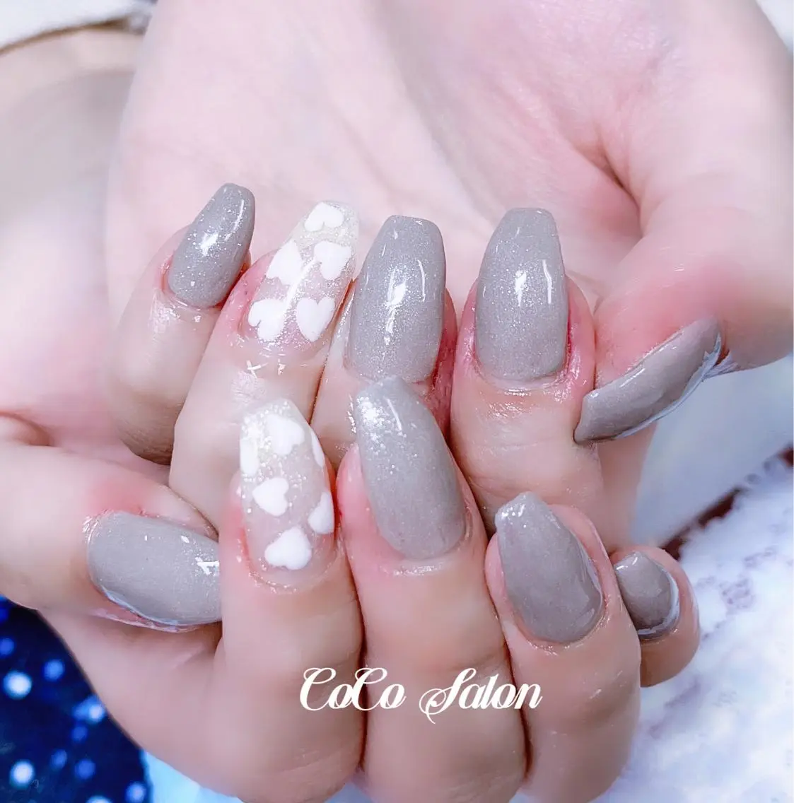 ネイル アートネイル 長さ出し ジェルネイル ハート 韓国ネイル ハンドネイル CoCoSalon ネイル/まつ毛予約のネイルデザイン