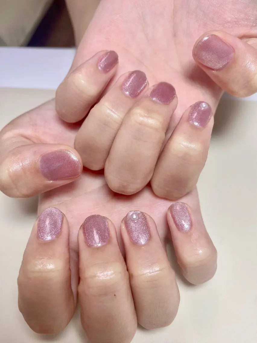ネイル マグネットネイル ピンク ハンドネイル Nail Salon K 🧸美爪育成のネイルデザイン