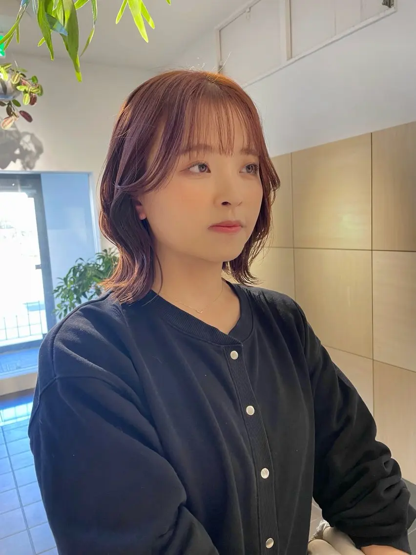 ミディアム カラー ブラウンカラー ピンクカラー ピンクブラウン ボブ くびれヘア カット ヘアカラー miyu 🦕のヘアスタイル