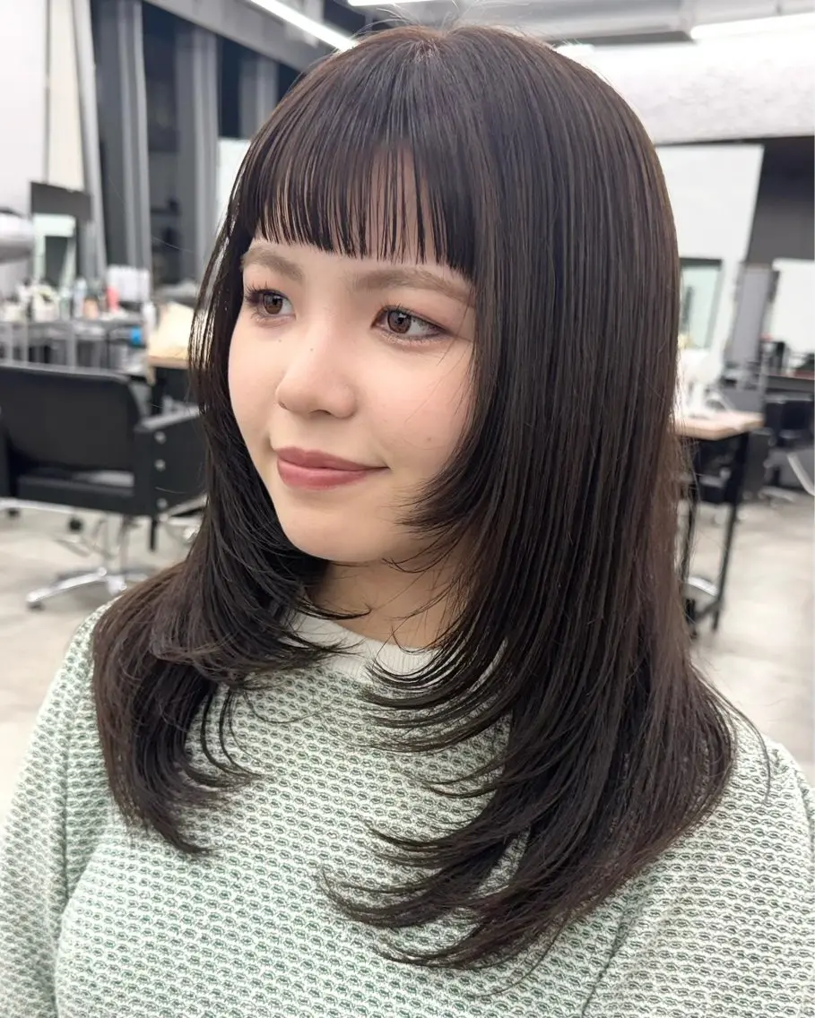 ミディアム カラー レイヤーカット オン眉 カット ヘアカラー トリートメント レイヤー🩰髪質改善 /透明感/kanaのヘアスタイル