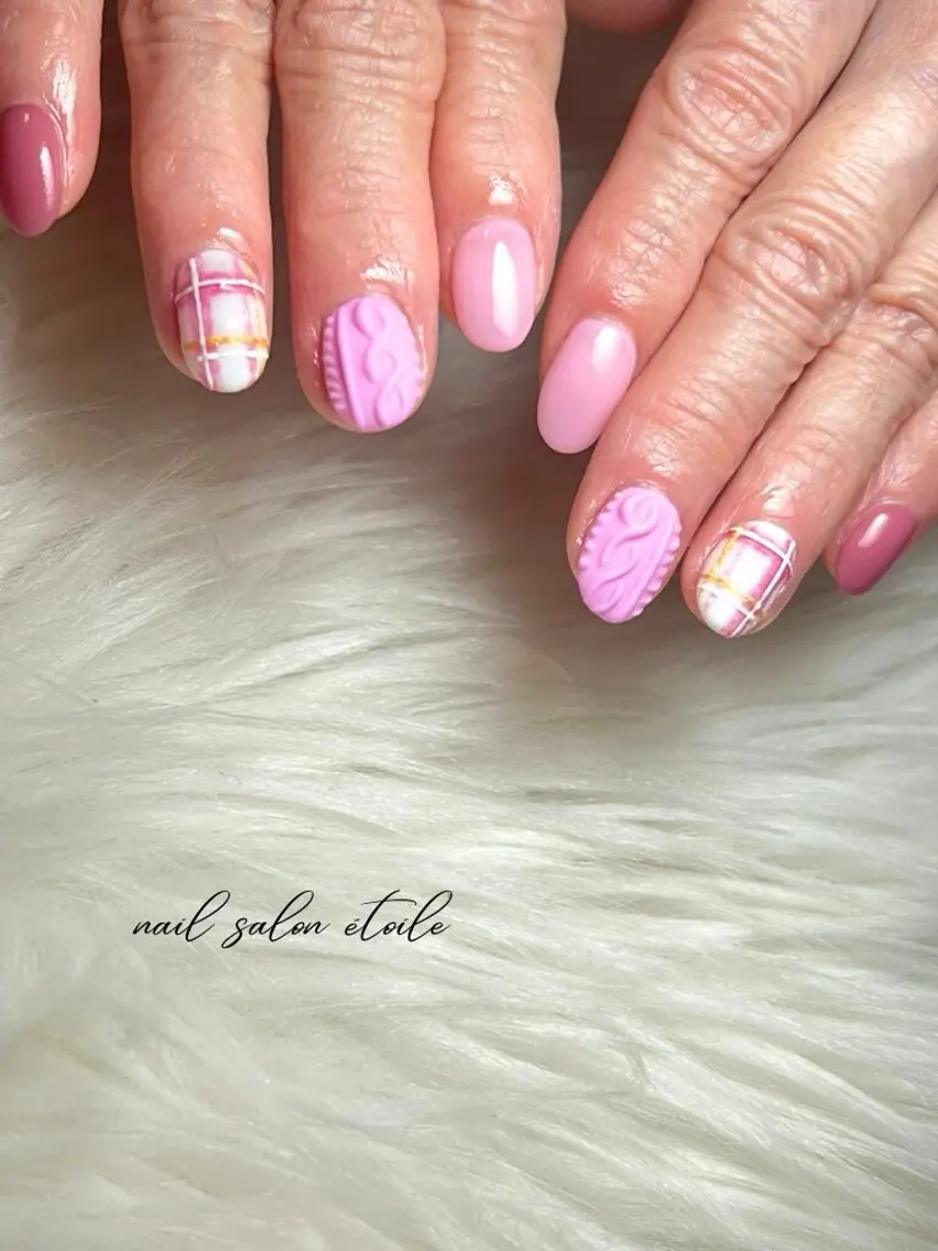 ネイル ピンク ホワイト 冬ネイル ハンドネイル nail salon étoileのネイルデザイン