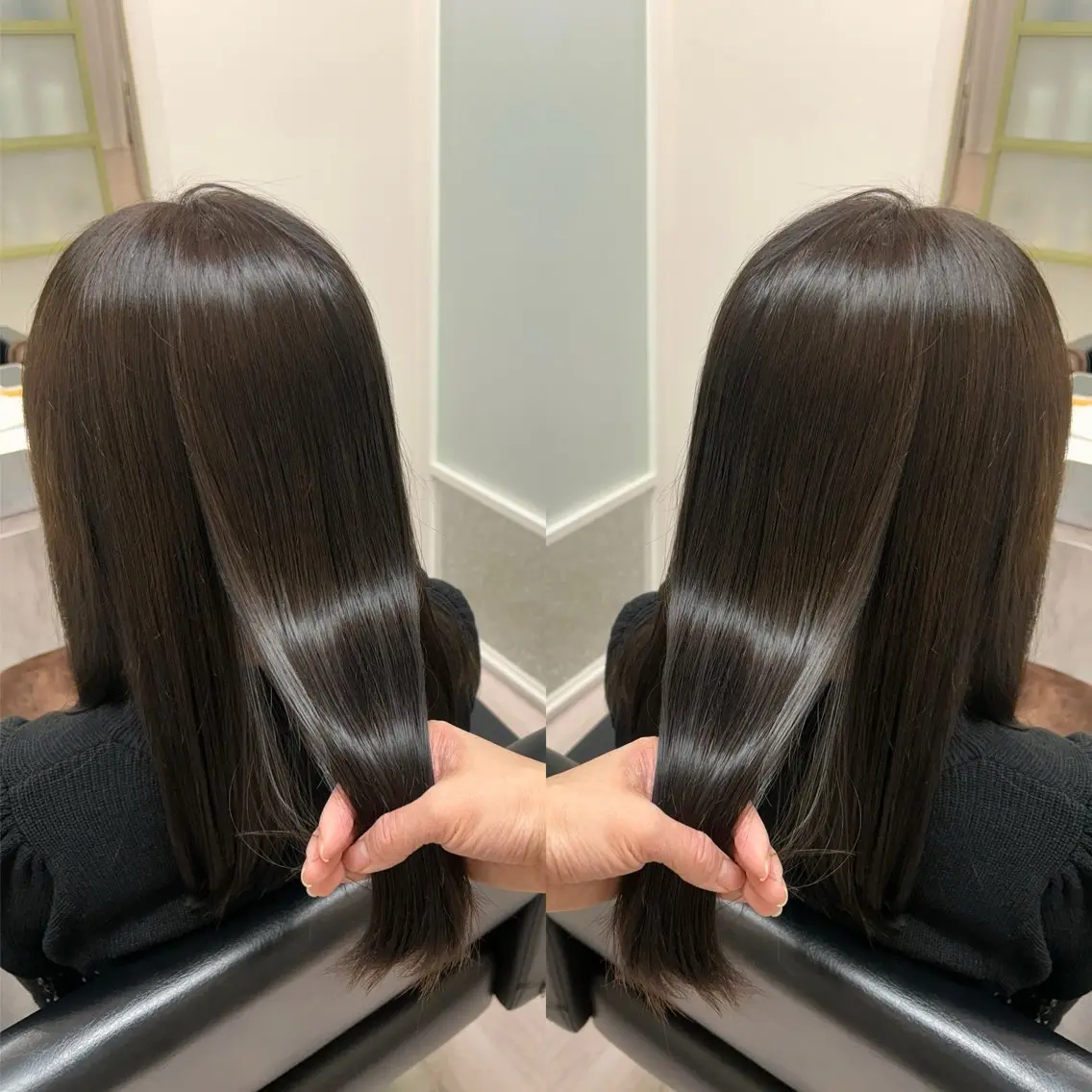 セミロング カラー グレージュ 韓国🇰🇷 ✂︎hair 内田愛のヘアスタイル