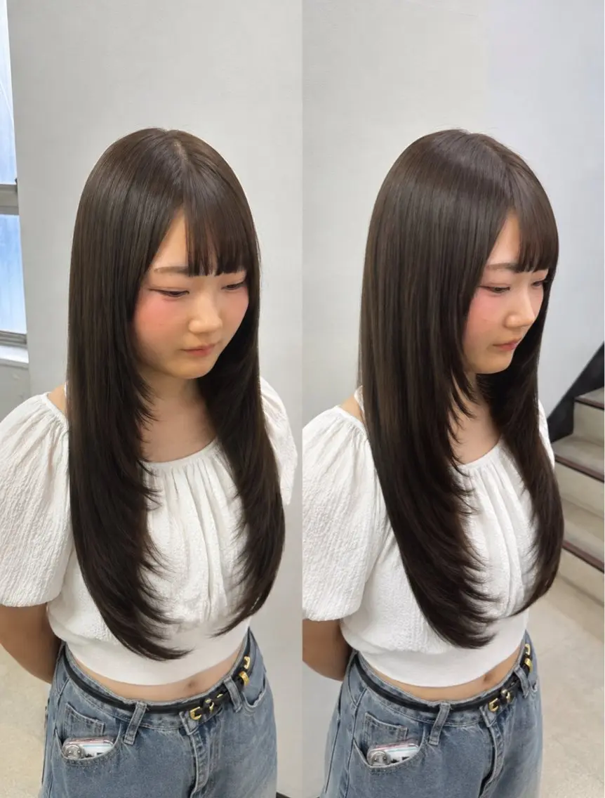 ロング カット トリートメント 透明感×暖色カラー 🍒𝐘𝐮𝐤𝐚のヘアスタイル