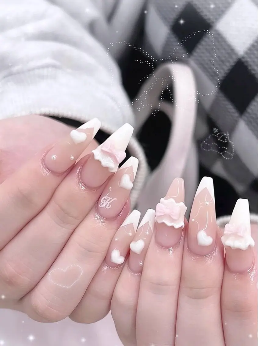 ネイル フレンチネイル ガラスフレンチ キラキラネイル 韓国ネイル ロングネイル star nail salonのネイルデザイン