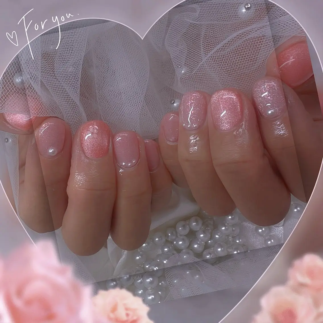 ネイル チークネイル ガーリー グラデーション マグネットネイル ピンク Chill Nailsalonのネイルデザイン