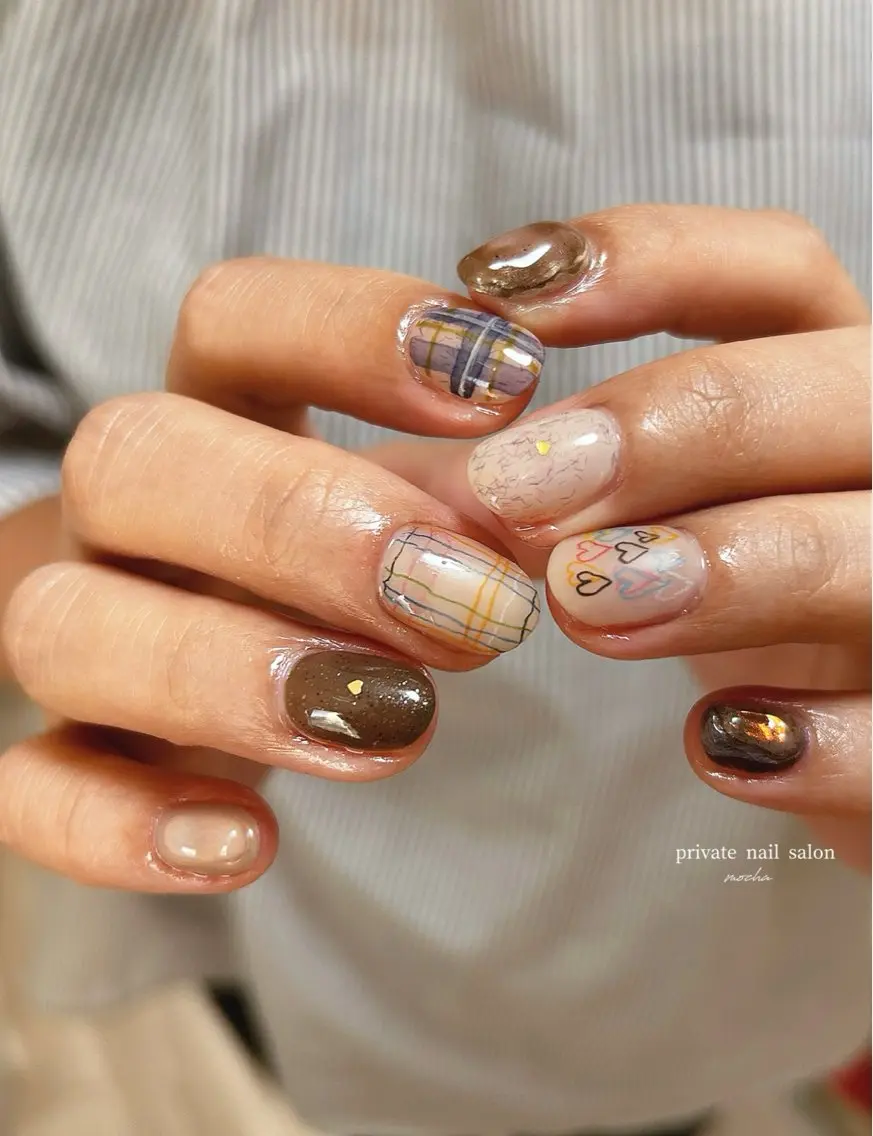 ネイル カジュアル フレンチネイル マグネットネイル ミラーネイル ニュアンスネイル ハンドネイル mocha nailのネイルデザイン
