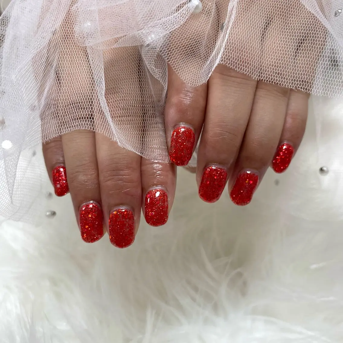 ネイル ワンカラーネイル 赤色 ハンドネイル SHINE nail salonのネイルデザイン