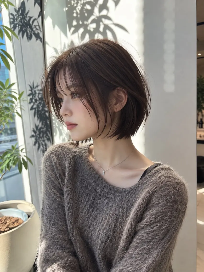 ショート ショートボブ ボブ レイヤーカット シースルーバング ショートヘア カット ヘアカラー トリートメント 銀座/ハイレイヤー/ 艶髪カラー/田中颯士のヘアスタイル