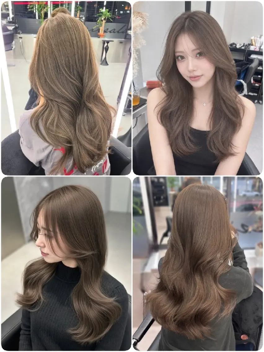 ロング カラー ベージュカラー ブリーチ ダブルカラー ブリーチなしカラー ヘアカラー トリートメント 心斎橋/ブリーチなし 赤み消し/髪質改善のヘアスタイル