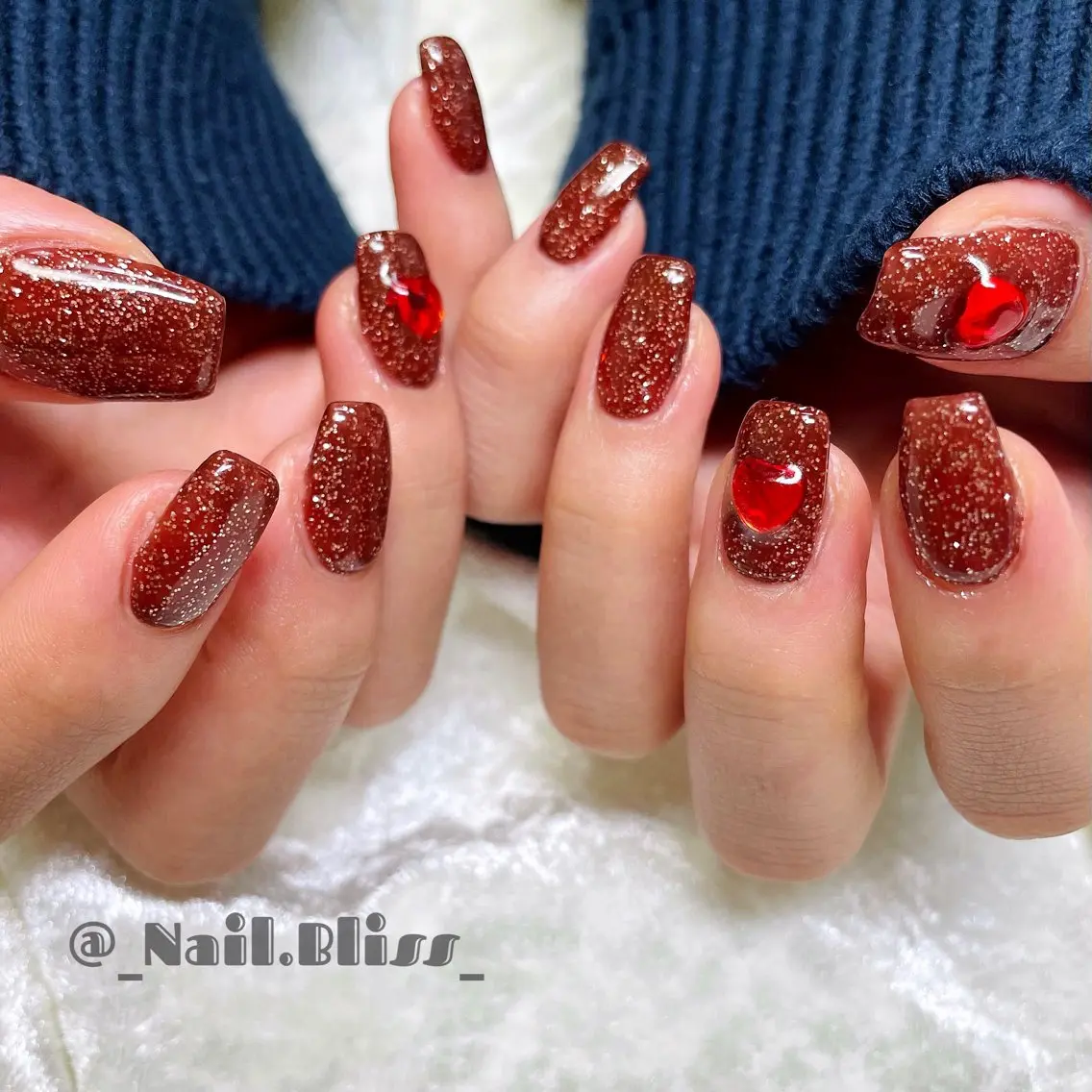ネイル ブラウン ラメ(グリッター) ワンカラーネイル ハンドネイル NAIL BLISSのネイルデザイン