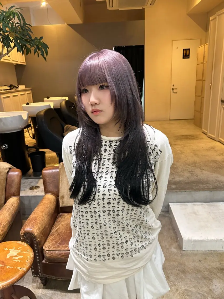 ロング カラー カット ヘアカラー 髪質改善×ハイトーン レイヤー天神美容室のヘアスタイル