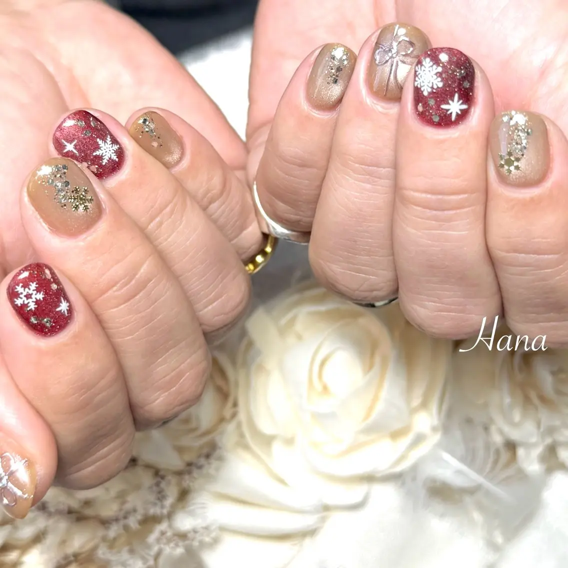 ネイル 冬ネイル クリスマス ハンドネイル Hana_ Rieのネイルデザイン