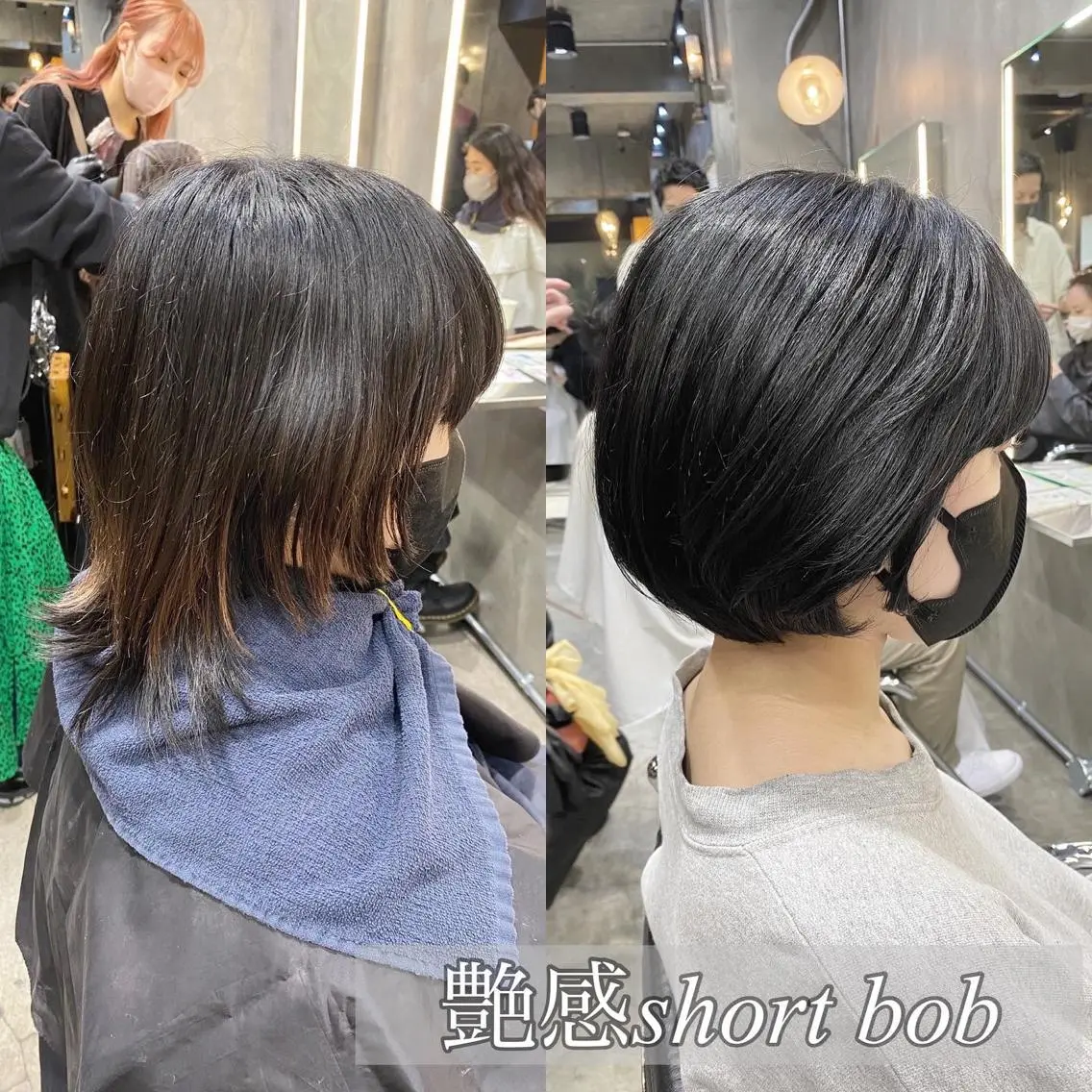 ショート カラー ショートボブ 黒髪 ブルーカラー ブルーブラック ボブ 透明感カラー🌿 グレージュ🐺陽介のヘアスタイル