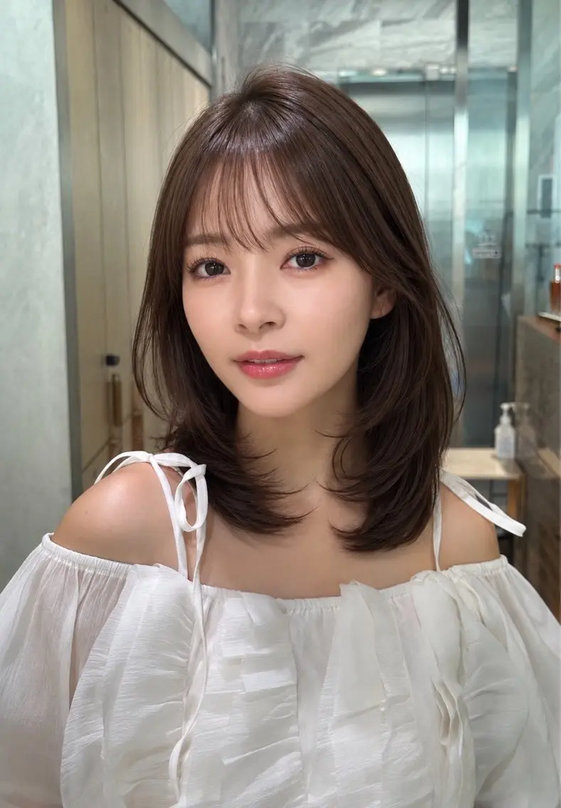 ミディアム カラー カット 縮毛矯正 トリートメント 🦋韓国風レイヤー/ 艶髪矯正🦋凛太郎のヘアスタイル