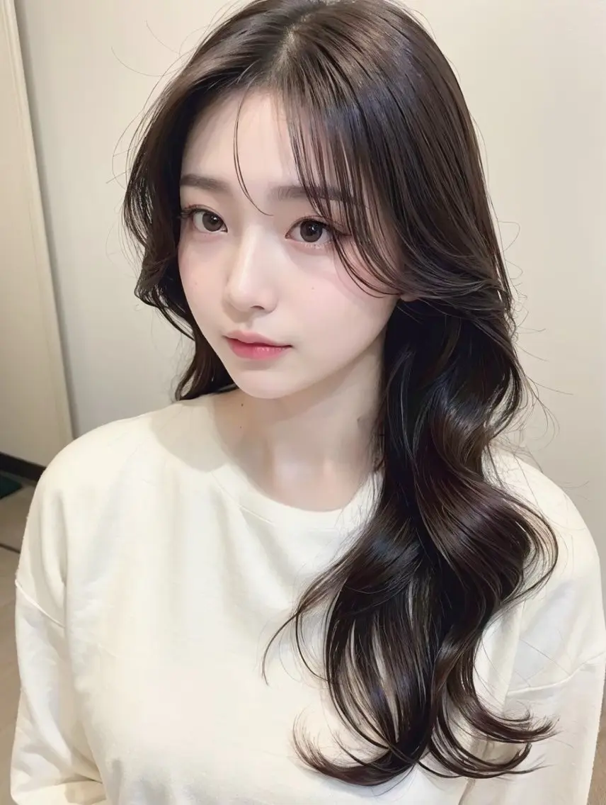 セミロング カラー アッシュ ベージュカラー 黒髪 ブルーカラー ブルーブラック カット 艶感/韓国風 🤍moeka🤍のヘアスタイル
