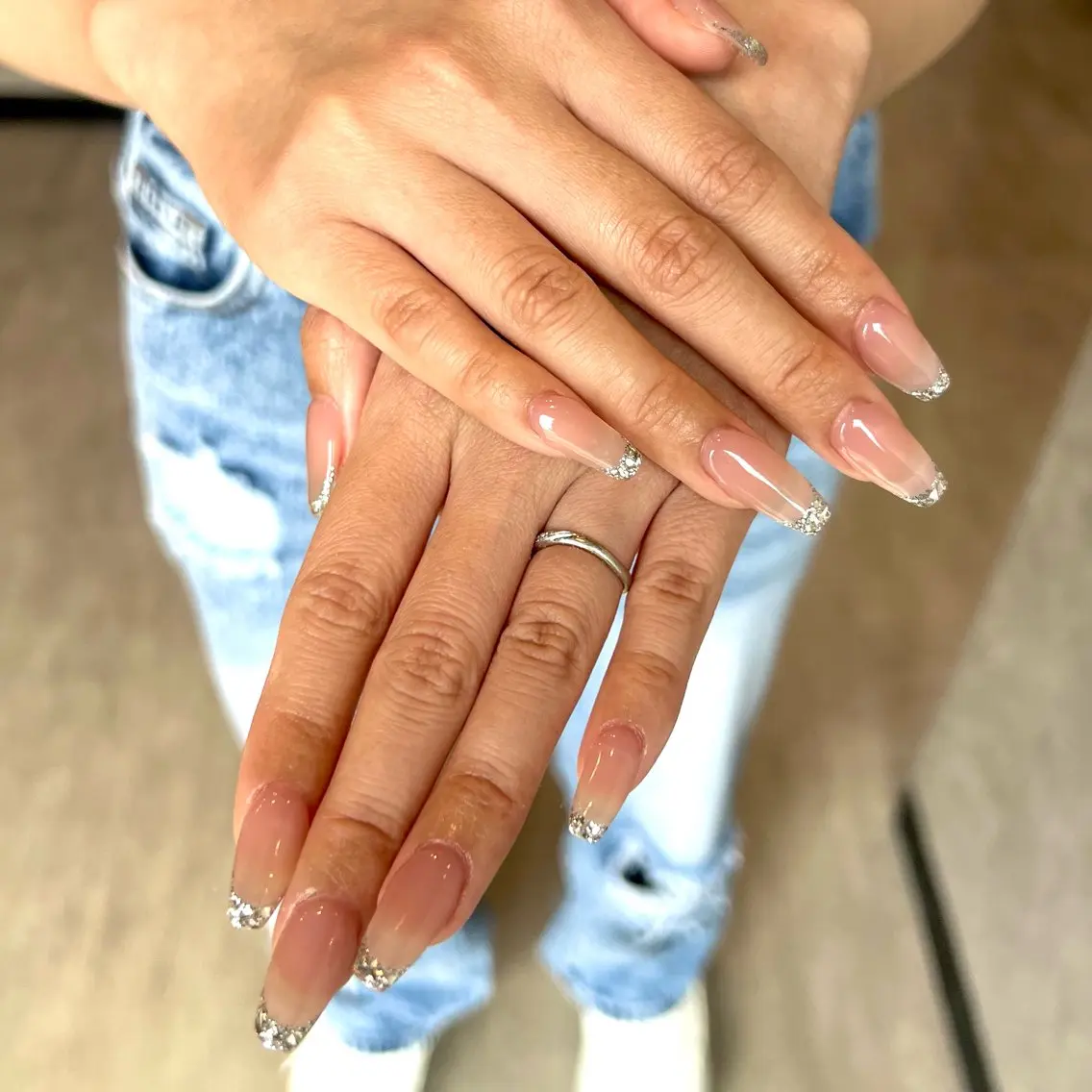 ネイル フレンチネイル ガラスフレンチ ミディアムネイル スカルプネイル LACHIC NOZOMIのネイルデザイン