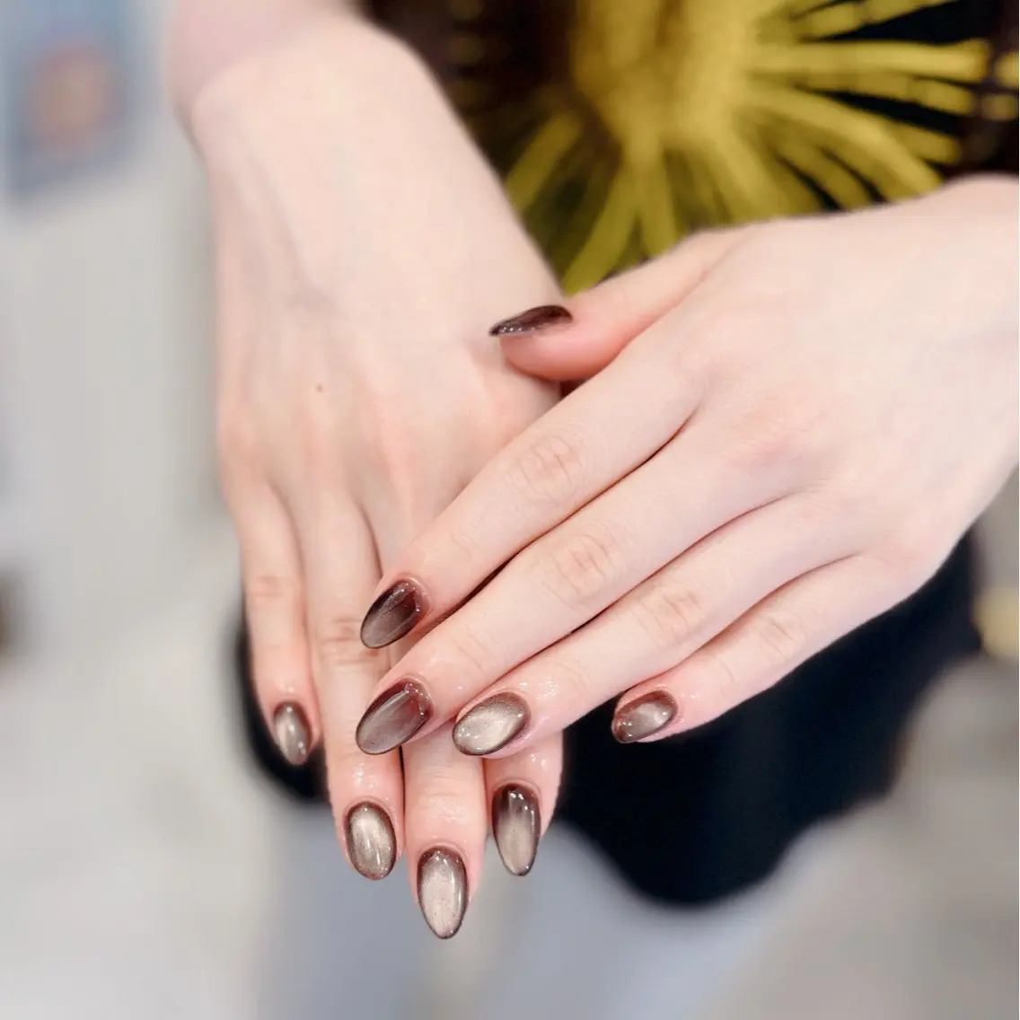 ネイル ブラウン ジェルネイル マグネットネイル メンズネイル ハンドネイル MIMnail メンズネイリストのネイルデザイン