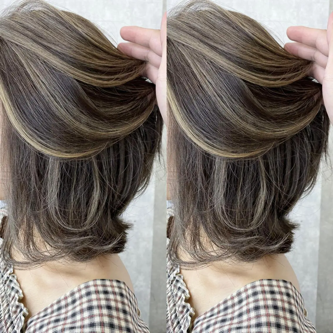 ミディアム カラー バレイヤージュ ベージュカラー ブリーチ ブロンド ケアブリーチ カット ヘアカラー トリートメント ヘッドスパ 韓国風×透明感カラー 髪質改善オタベシンヤのヘアスタイル