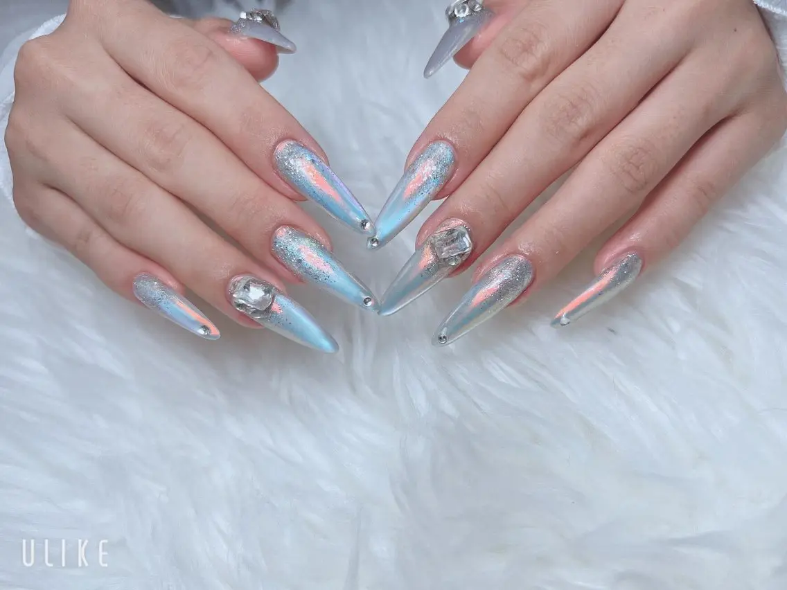 ネイル 韓国ネイル 水色 マグネットネイル ニュアンスネイル オフィスネイル ハンドネイル Hana Rose Nailのネイルデザイン