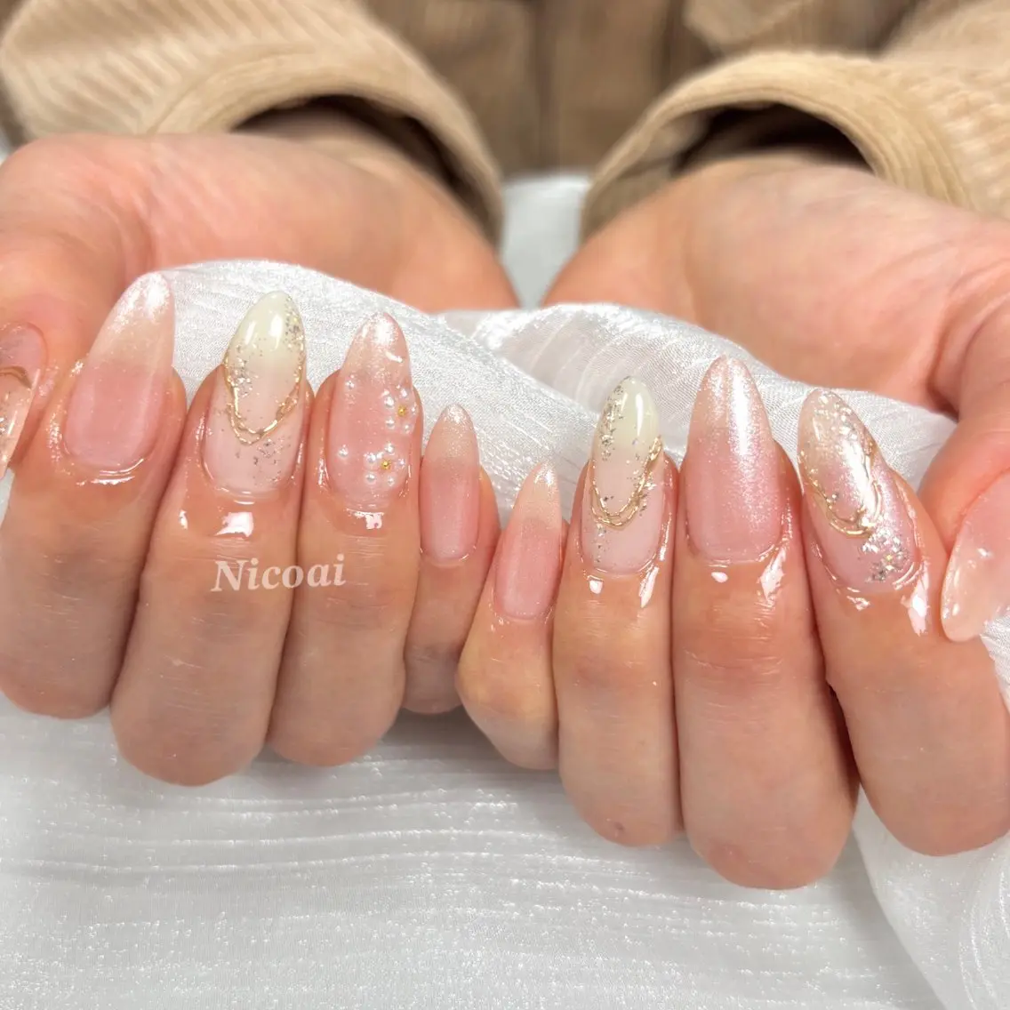 ネイル フラワーネイル ジェルネイル ラメ(グリッター) マグネットネイル ニュアンスネイル NailSalon Nicoaiのネイルデザイン