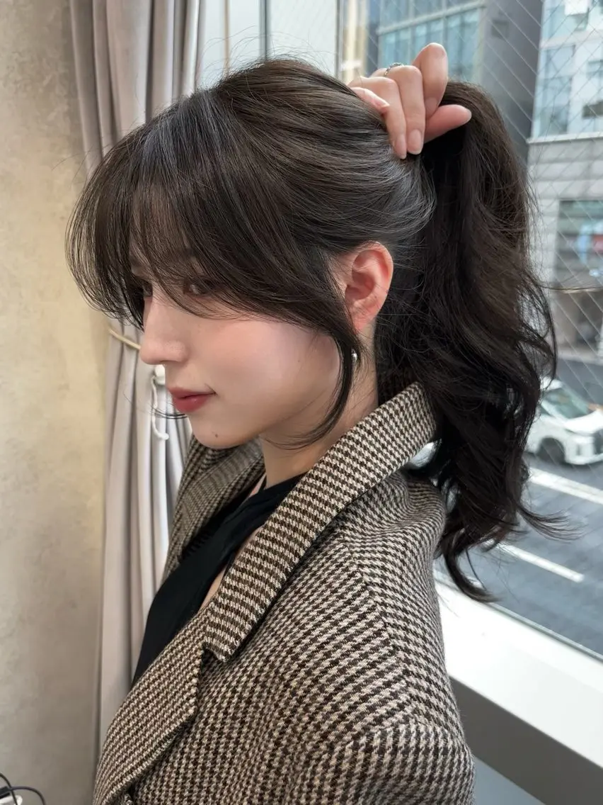 ロング 顔周りカット 韓国ヘア レイヤーカットのヘアスタイル