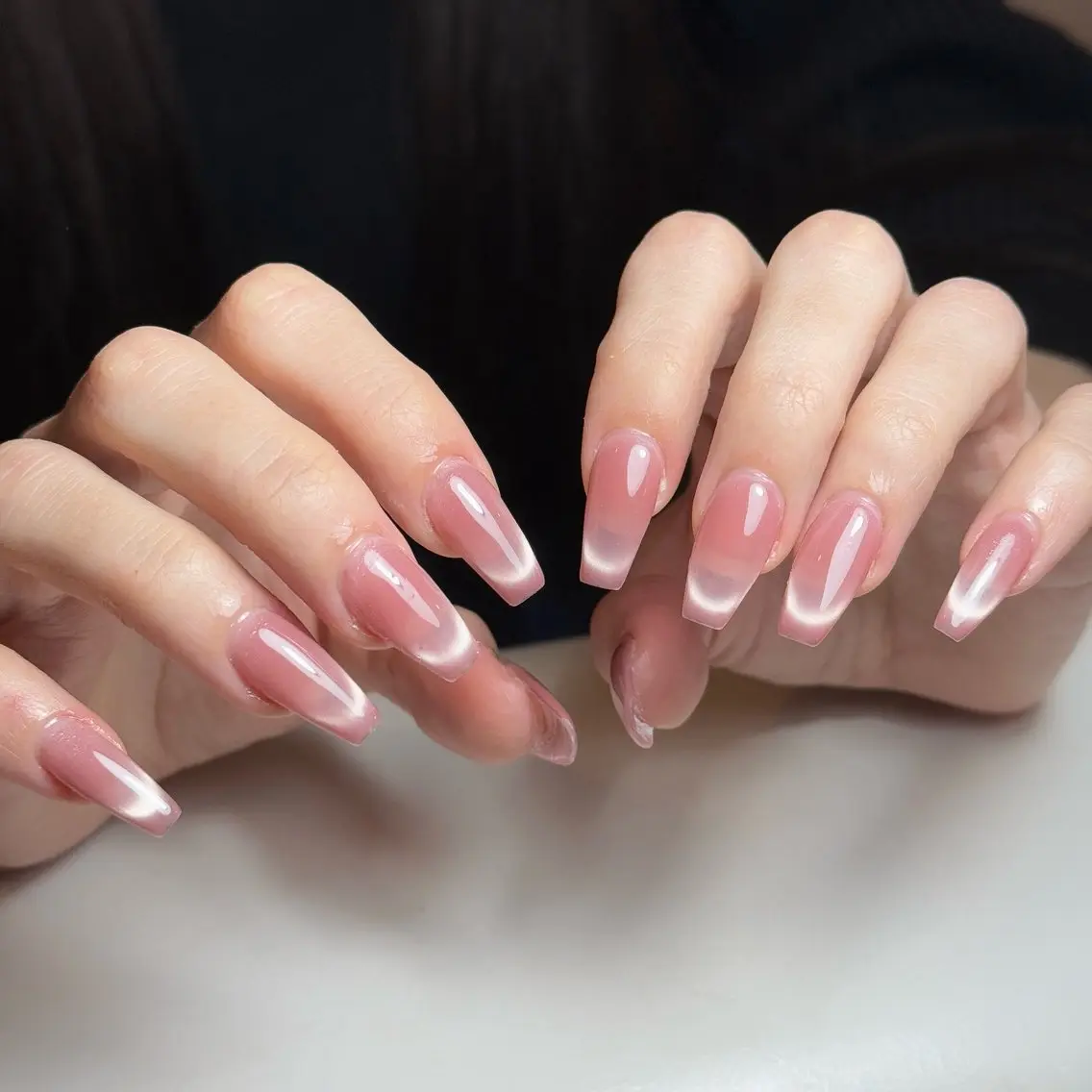 ネイル チークネイル フレンチネイル グラデーション キラキラネイル 韓国ネイル ハンドネイル Risa_ Nailのネイルデザイン