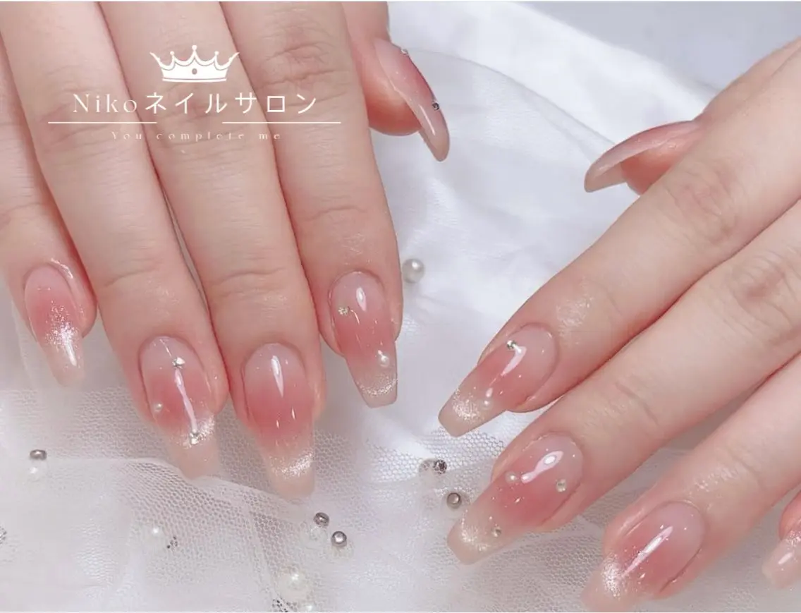 ネイル チークネイル フットネイル フレンチネイル ジェルネイル ガラスフレンチ Nikosalon rikoのネイルデザイン