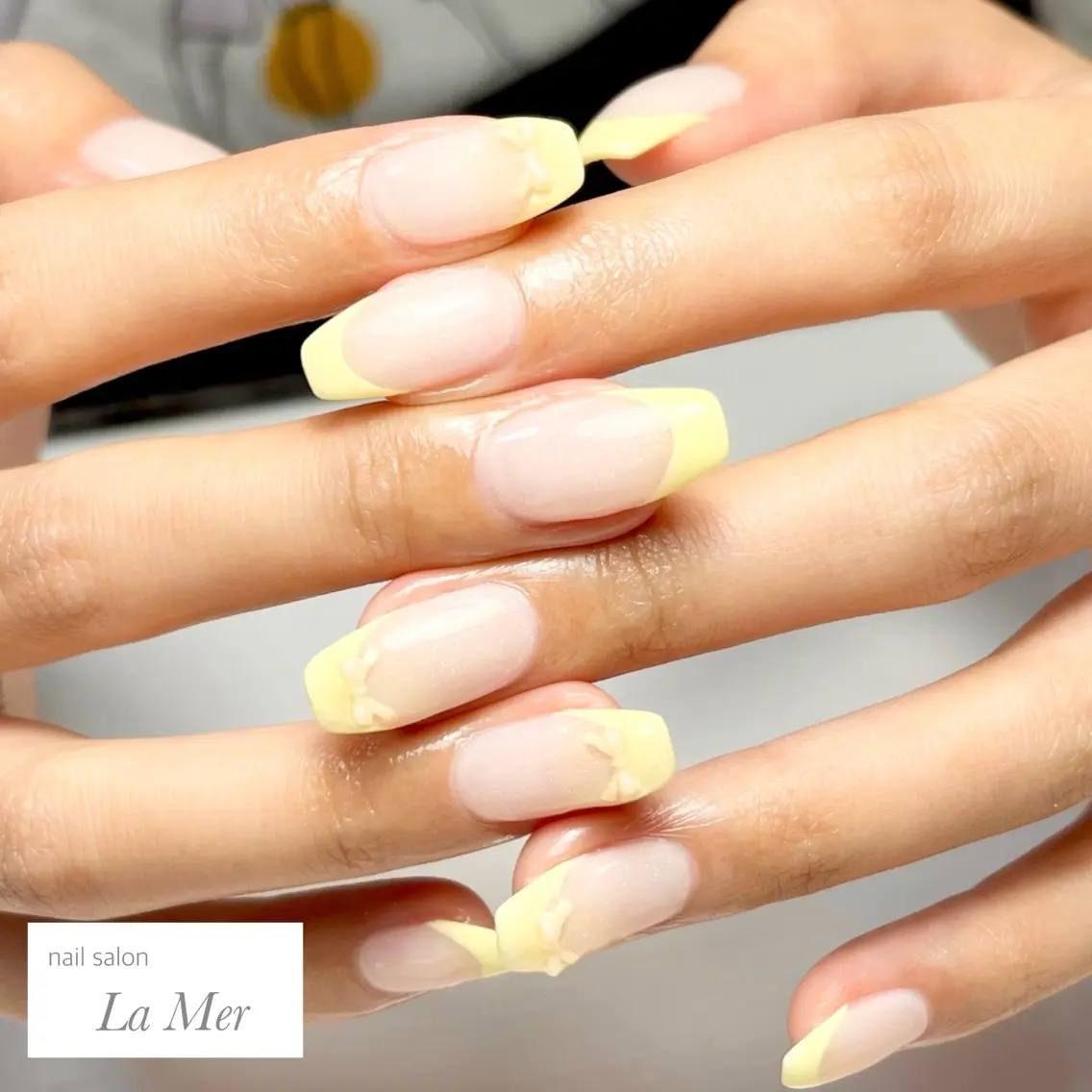 ネイル フレンチネイル ガーリー オフィスネイル リボン シンプルネイル ハンドネイル nailsalon La Merのネイルデザイン