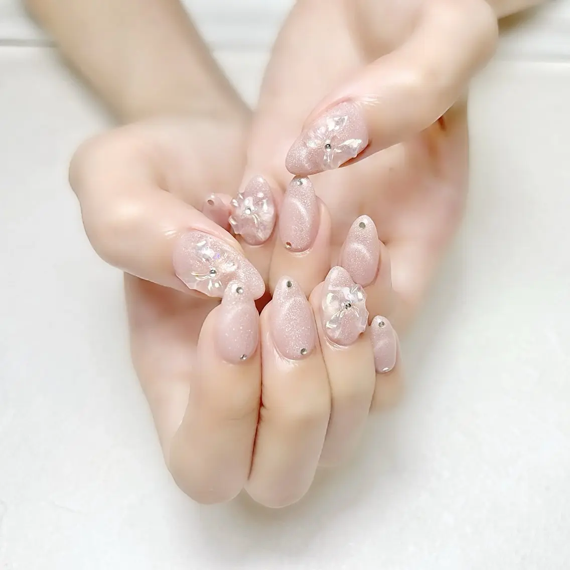 ネイル ラメ(グリッター) マグネットネイル ピンク リボン rouse nail RISATOのネイルデザイン