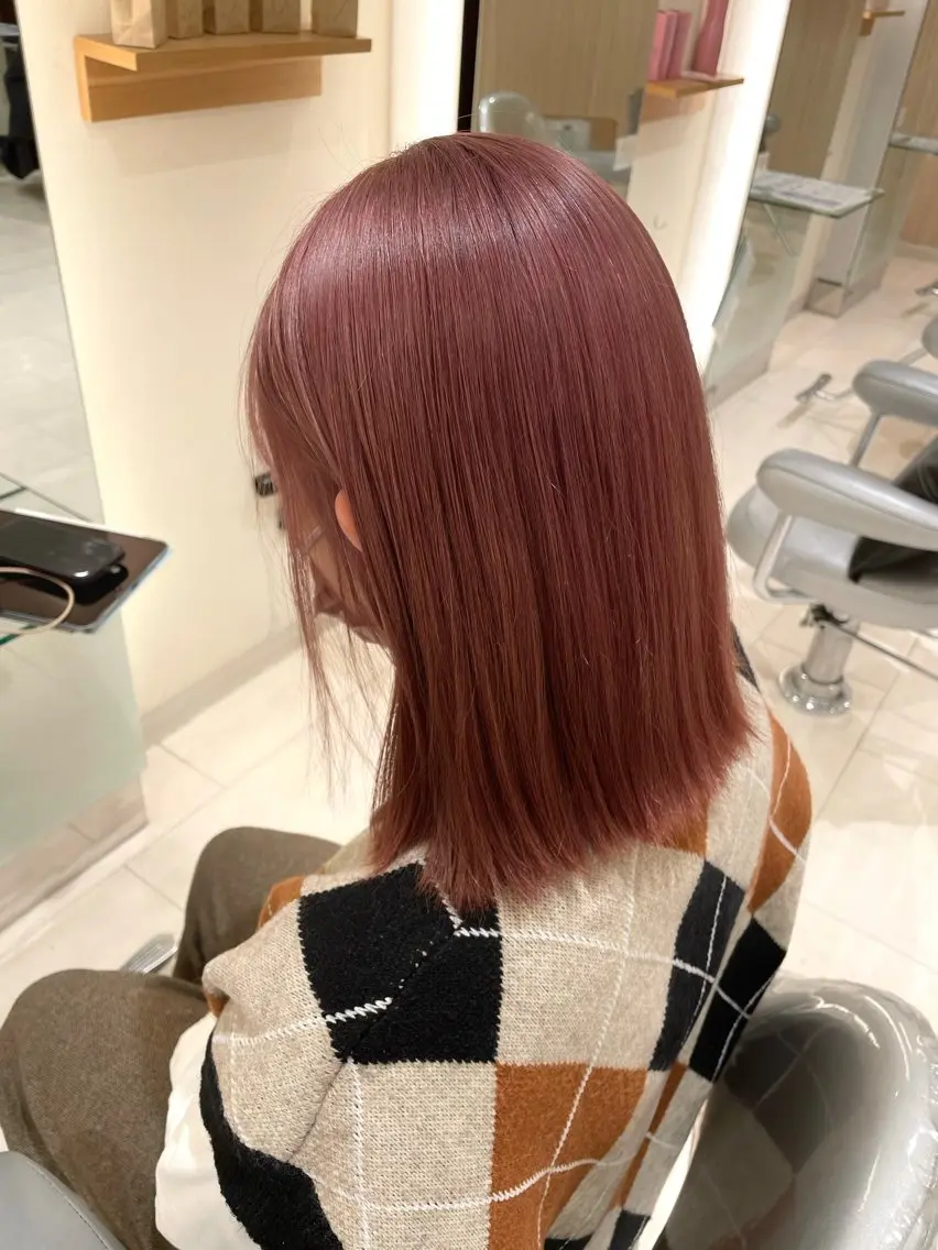 ミディアム カラー ブリーチ ブラウンカラー ピンクカラー ピンクブラウン 美髪カラー✨本間 貴広のヘアスタイル