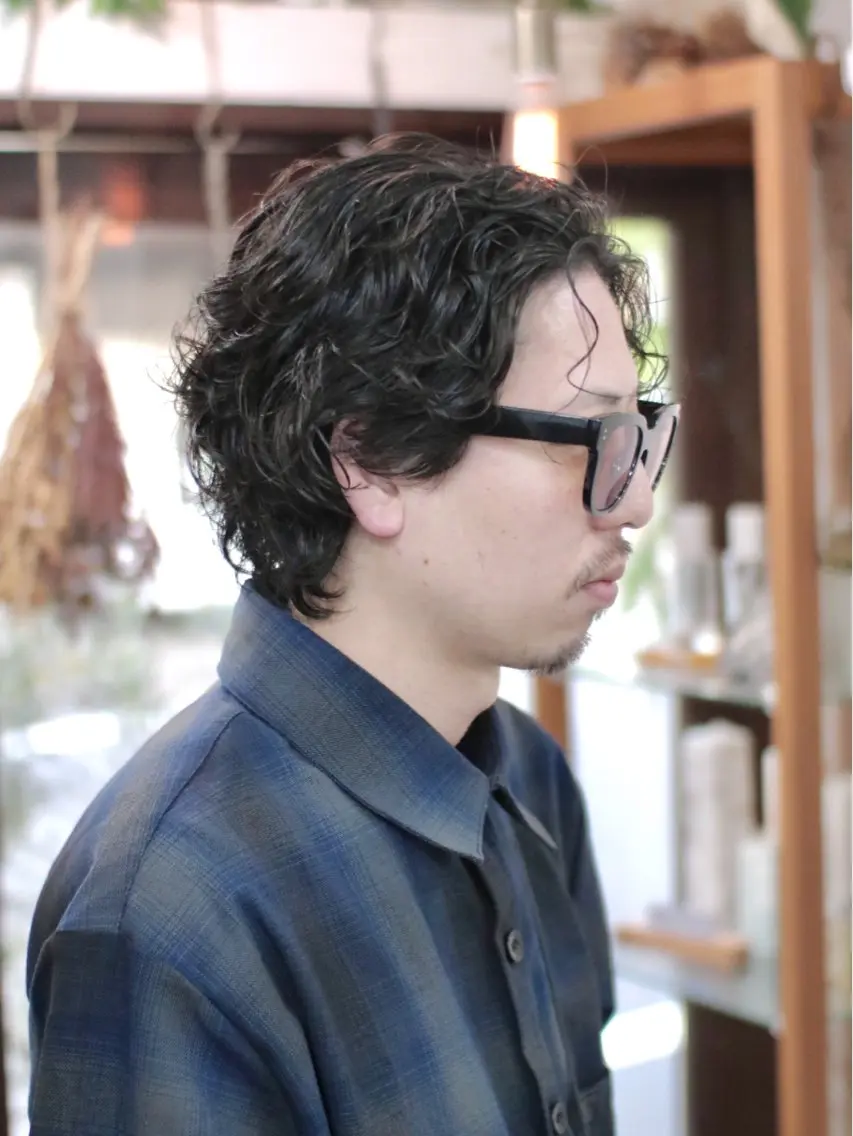 ミディアム パーマ メンズ カット パーマ トリートメント 木村陸弥🌿似合わせ 再現性メンズヘアのヘアスタイル