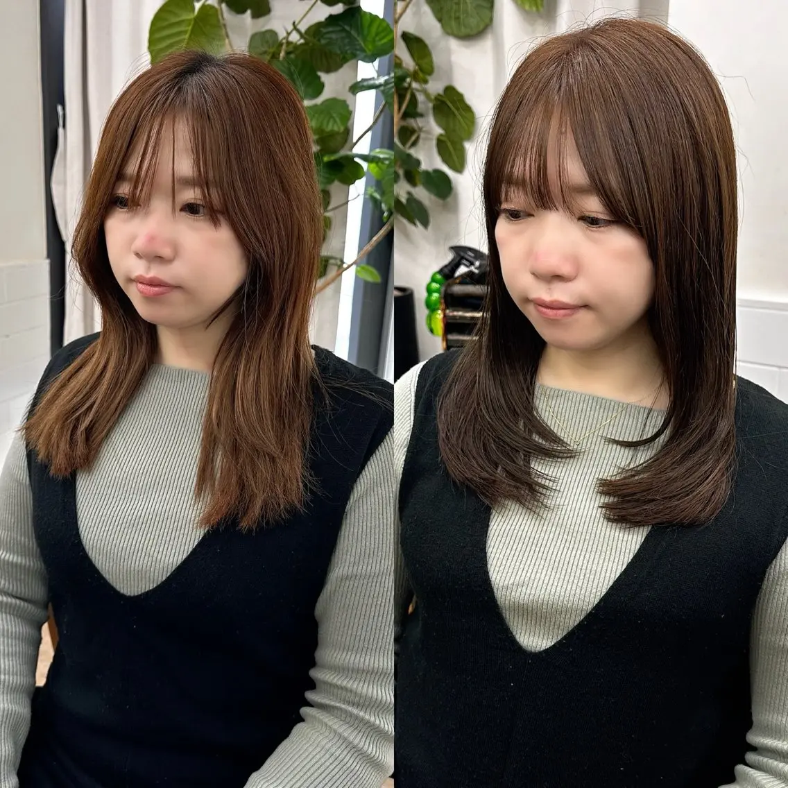 セミロング カラー パーマ ヘアアレンジ メンズ キッズ レイヤーカット／ 巻ける縮毛矯正のヘアスタイル