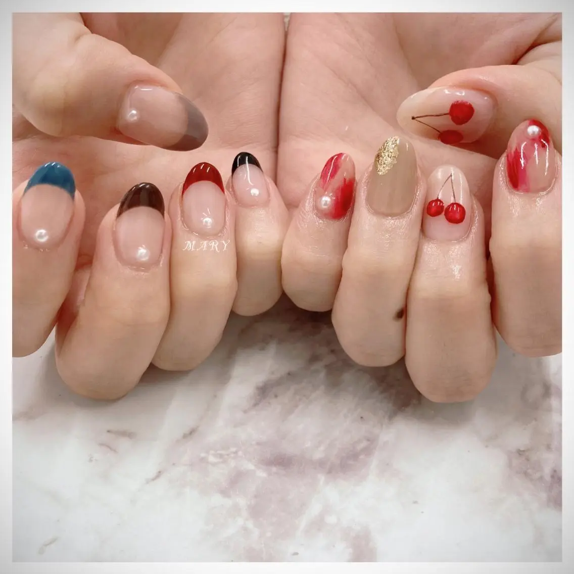 ネイル アートネイル フレンチネイル 持ち込み ニュアンスネイル ワンカラーネイル ハンドネイル Mary nail .narumiのネイルデザイン
