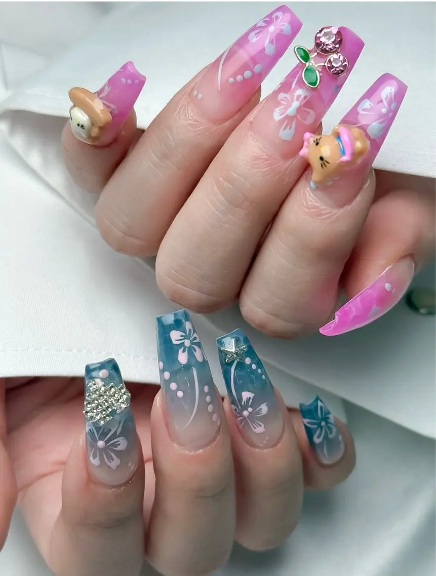 ネイル アートネイル 長さ出し ガーリー 韓国ネイル 持ち込み Rin Nail 新大久保店のネイルデザイン