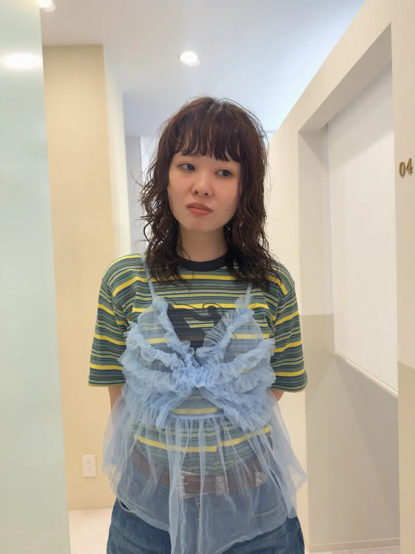 ミディアム パーマ ミディアムパーマ 伸ばしかけ レイヤーカット カット パーマ トリートメント パーマ/ボブ /藤木舜太のヘアスタイル