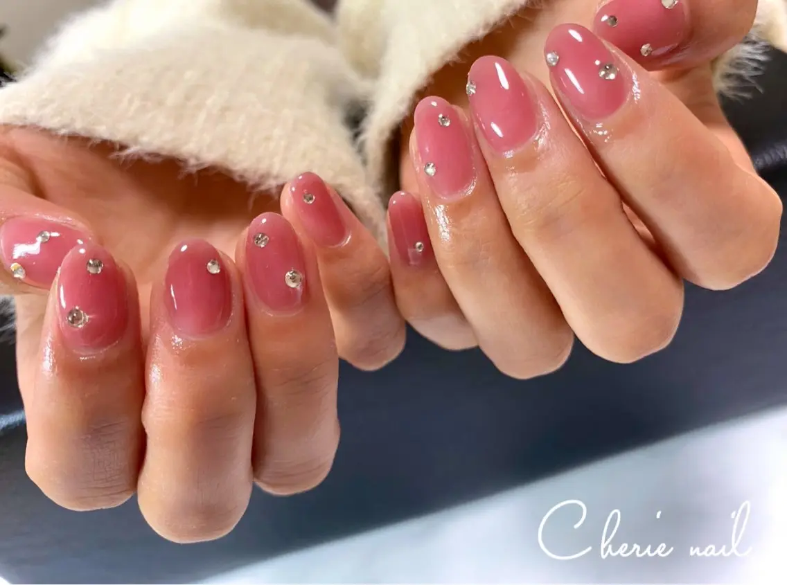ネイル ジェルネイル ピンク シンプルネイル ワンホンネイル ハンドネイル Cherienail yunaのネイルデザイン