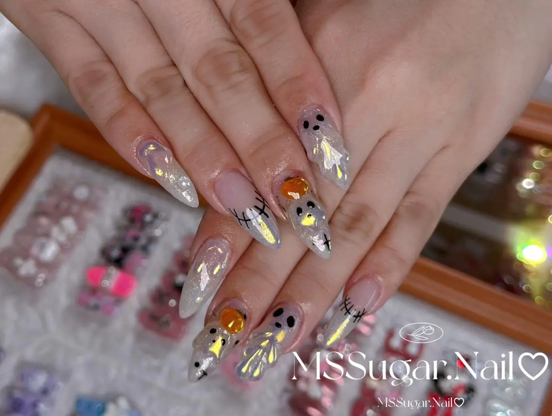 ネイル ハロウィン ロングネイル マグネットネイル スカルプネイル ネイルチップ Mss えりのネイルデザイン