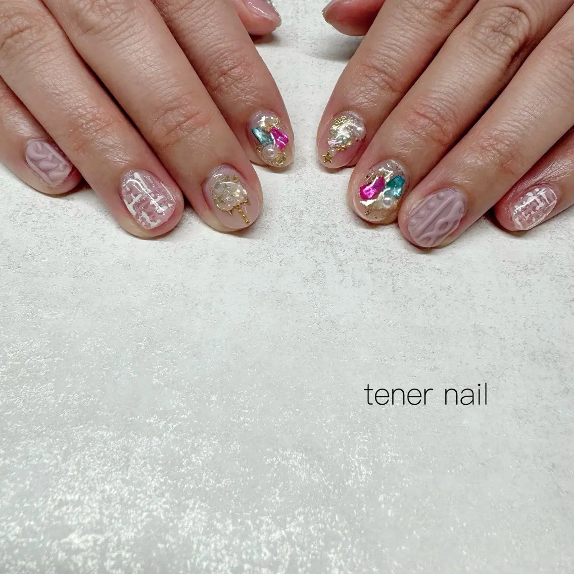 ネイル アートネイル ツイードネイル 冬ネイル クリスマス ハンドネイル テネルネイル tener nailのネイルデザイン