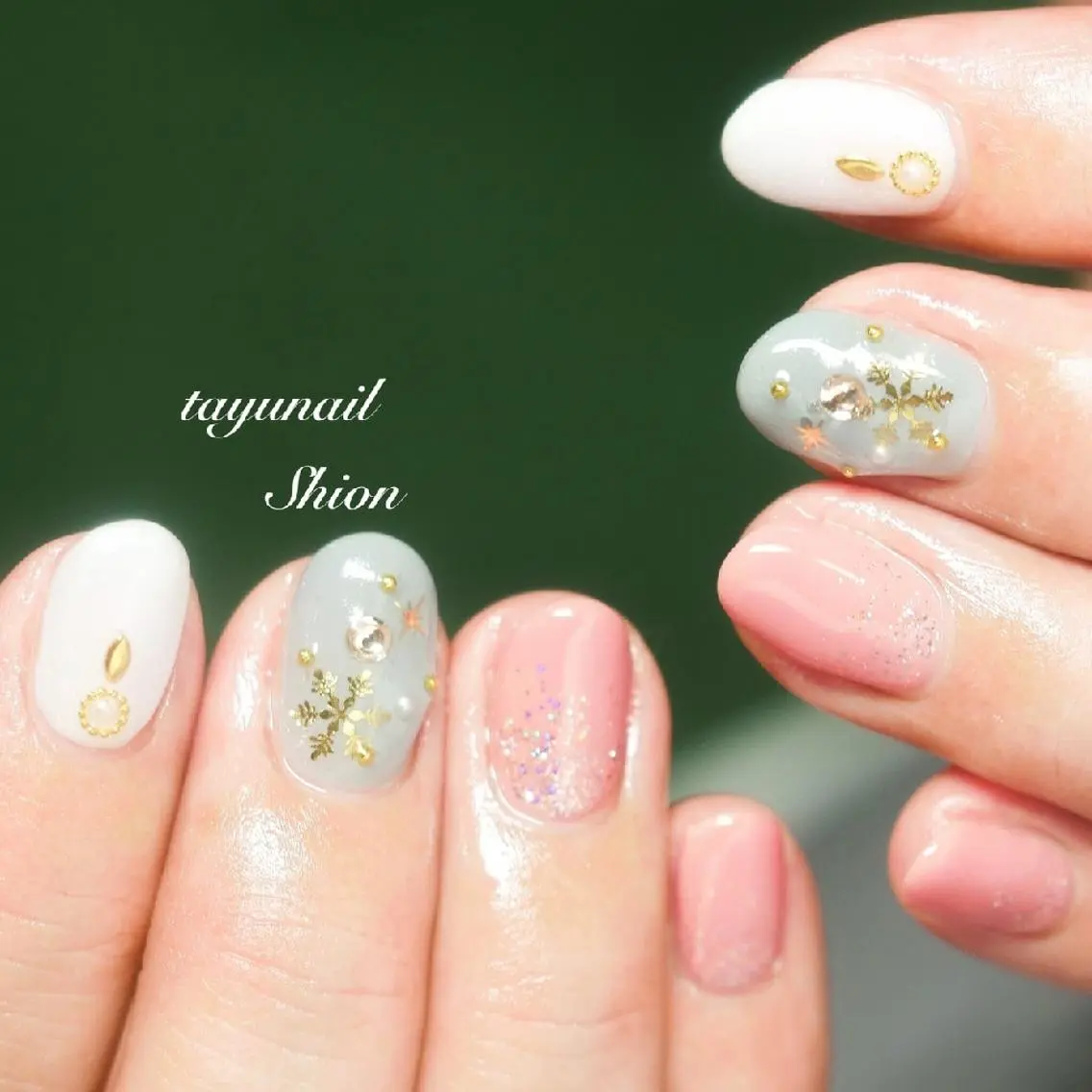 ネイル アートネイル ブルー ジェルネイル キラキラネイル パラジェル ネイルサロン 【たゆnail】のネイルデザイン