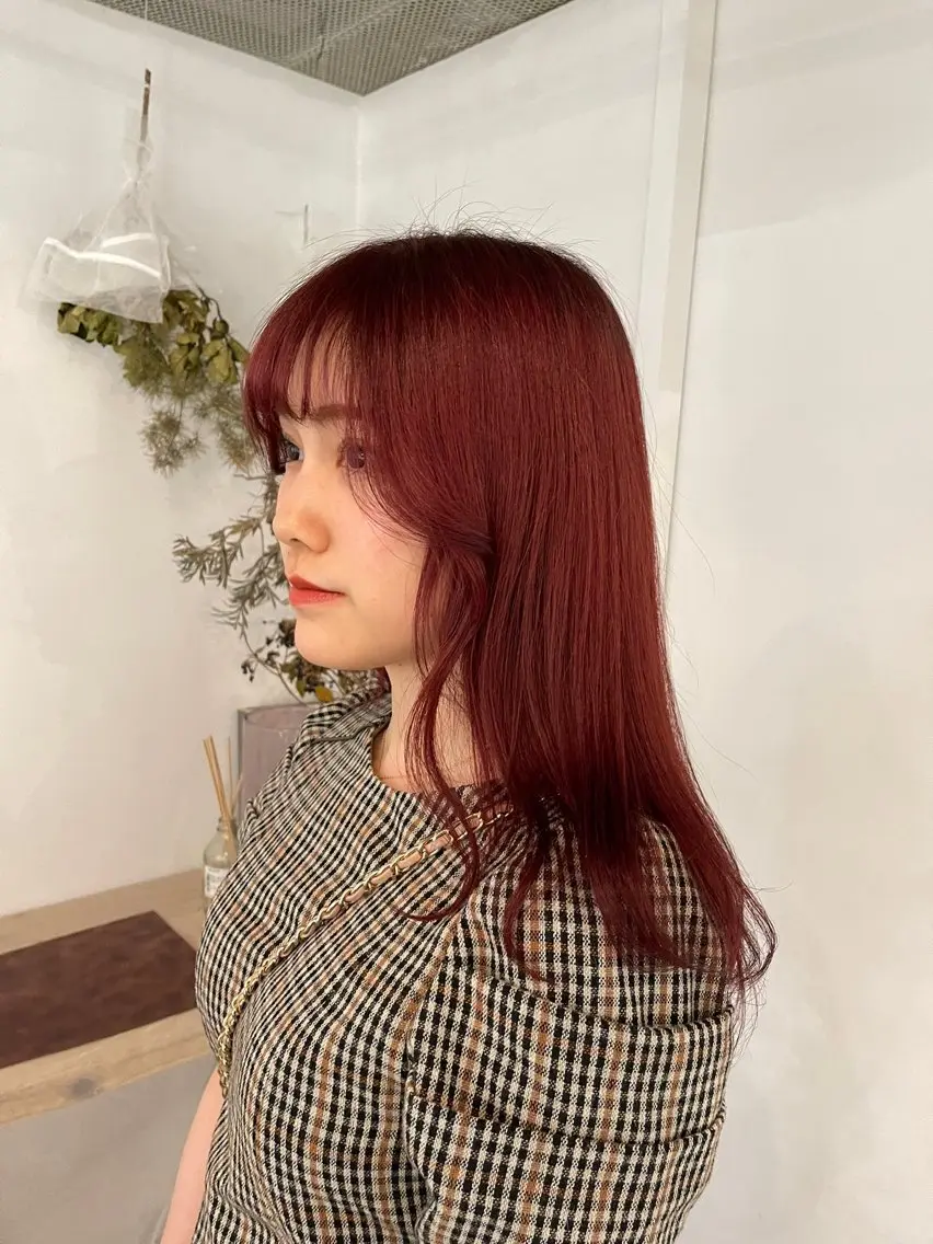 ミディアム カラー ブリーチ レッドカラー ヘアカラー ボブ/レイヤー /河内温太のヘアスタイル