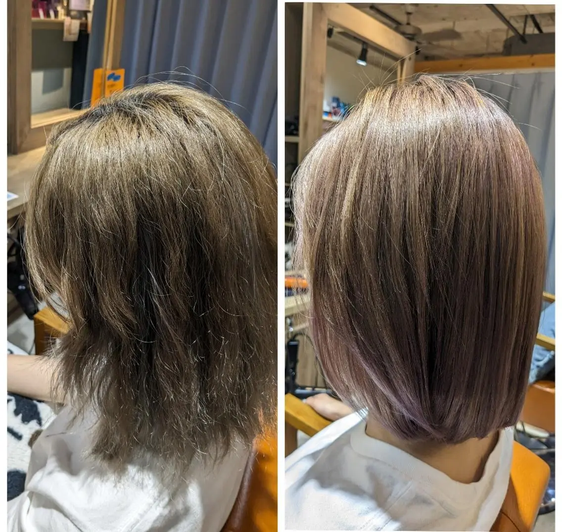 ミディアム カット 縮毛矯正 トリートメント alushe 岡 陽子のヘアスタイル