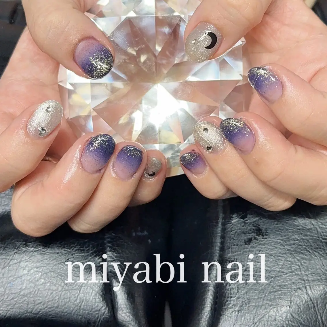 ネイル ブルー ジェルネイル グラデーション ラメ(グリッター) マグネットネイル ハンドネイル miyabi nail 桂川駅近くのネイルデザイン