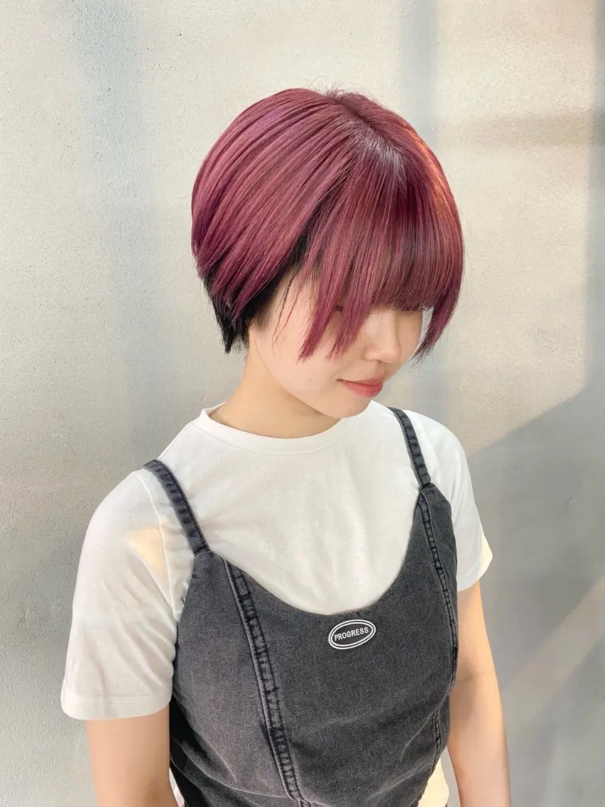 ショート カラー ブリーチ デザインカラー インナーカラー ラベンダーカラー ピンクカラー 柏 デザインカラー/ レイヤー🐣シオリのヘアスタイル