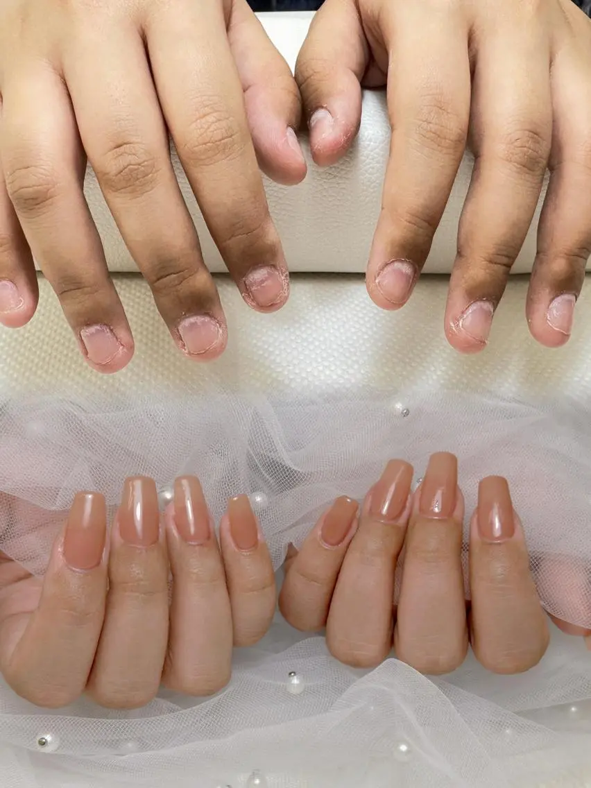 【深爪さんに大人気】チップ長さ出し💕 ワンカラー/オローラジェル/ラメグラの写真